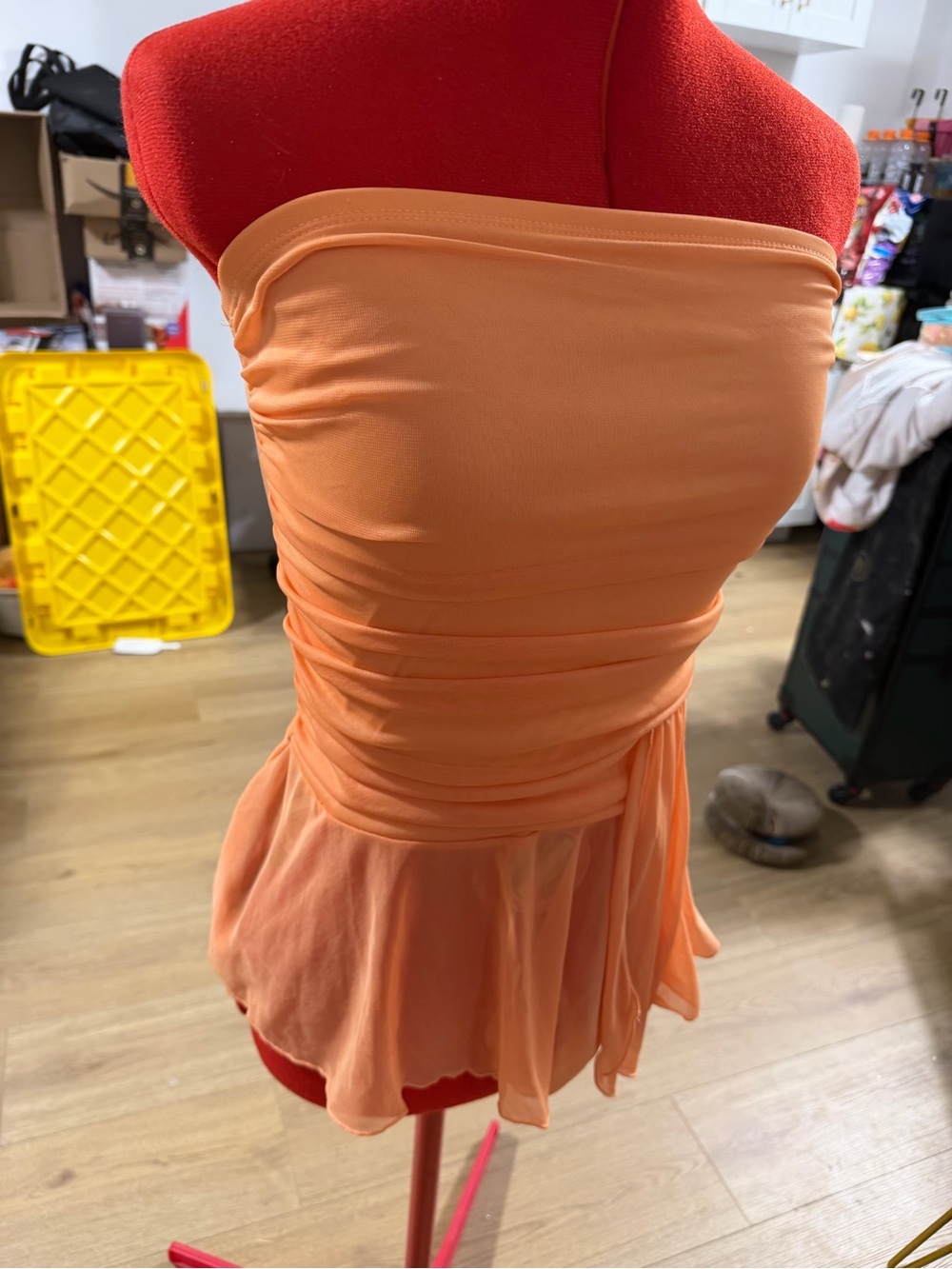 Strapless Orange y2K mesh Top